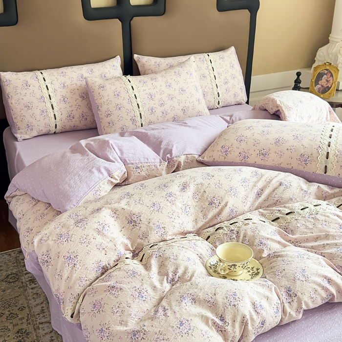 91家纺网 家纺一手货源 找家纺 可思家纺2025新款云感木棉皱皱纱四件套 浪漫花季