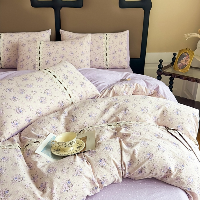 91家纺网 家纺一手货源 找家纺 可思家纺2025新款云感木棉皱皱纱四件套 浪漫花季