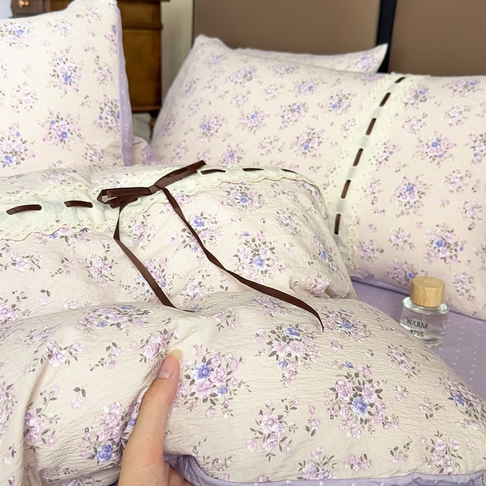 91家纺网 家纺一手货源 找家纺 可思家纺2025新款云感木棉皱皱纱四件套 浪漫花季