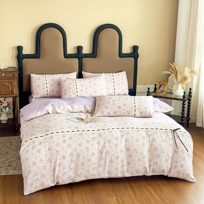 91家纺网 家纺一手货源 找家纺 可思家纺2025新款云感木棉皱皱纱四件套 浪漫花季