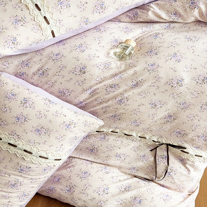 91家纺网 家纺一手货源 找家纺 可思家纺2025新款云感木棉皱皱纱四件套 浪漫花季