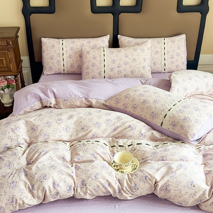 91家纺网 家纺一手货源 找家纺 可思家纺2025新款云感木棉皱皱纱四件套 浪漫花季