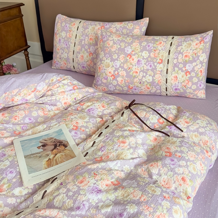 91家纺网 家纺一手货源 找家纺 可思家纺2025新款云感木棉皱皱纱四件套 满庭芳