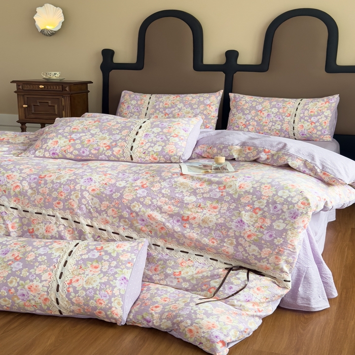 91家纺网 家纺一手货源 找家纺 可思家纺2025新款云感木棉皱皱纱四件套 满庭芳