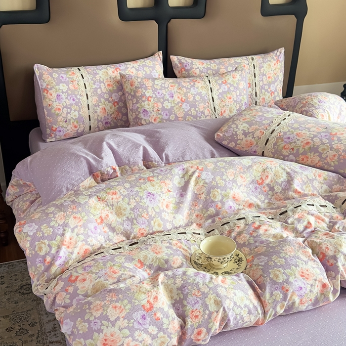 91家纺网 家纺一手货源 找家纺 可思家纺2025新款云感木棉皱皱纱四件套 满庭芳