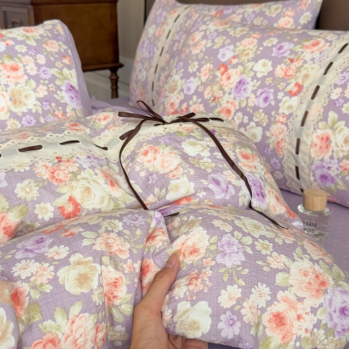 91家纺网 家纺一手货源 找家纺 可思家纺2025新款云感木棉皱皱纱四件套 满庭芳