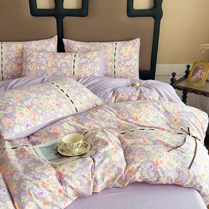 91家纺网 家纺一手货源 找家纺 可思家纺2025新款云感木棉皱皱纱四件套 满庭芳