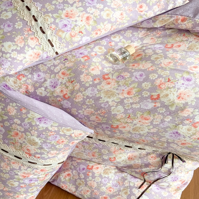 91家纺网 家纺一手货源 找家纺 可思家纺2025新款云感木棉皱皱纱四件套 满庭芳