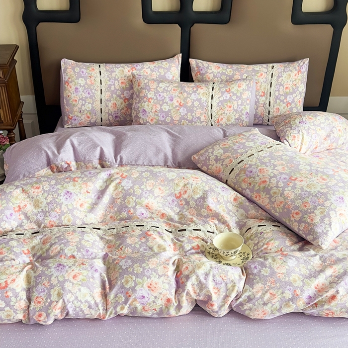 91家纺网 家纺一手货源 找家纺 可思家纺2025新款云感木棉皱皱纱四件套 满庭芳