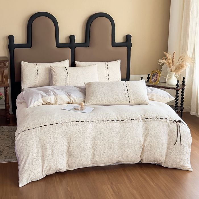 91家纺网 家纺一手货源 找家纺 可思家纺2025新款云感木棉皱皱纱四件套 漫步茶卡