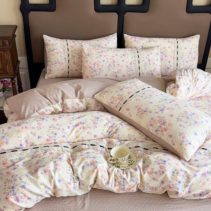 91家纺网 家纺一手货源 找家纺 可思家纺2025新款云感木棉皱皱纱四件套 群芳艳