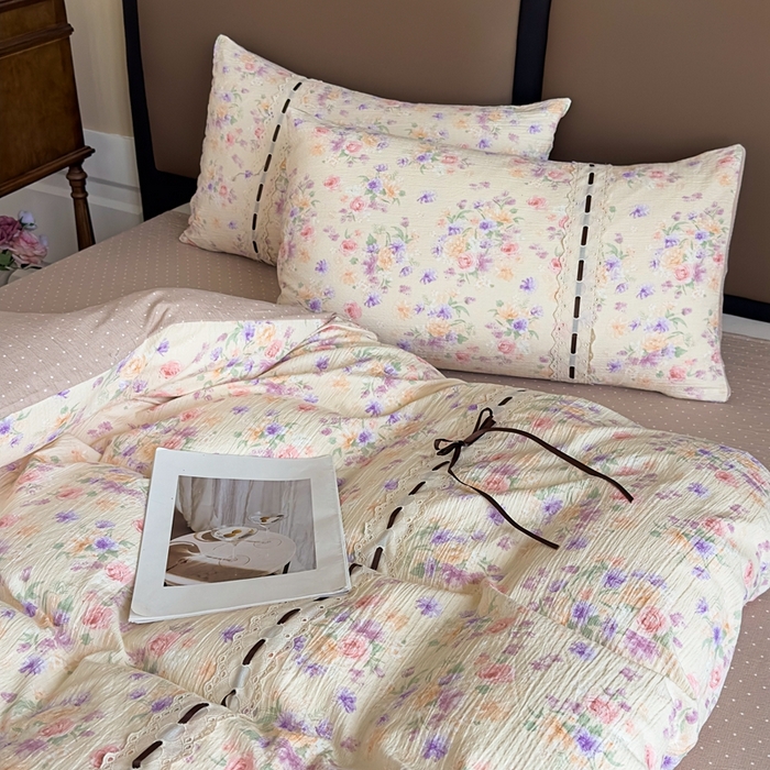 91家纺网 家纺一手货源 找家纺 可思家纺2025新款云感木棉皱皱纱四件套 群芳艳