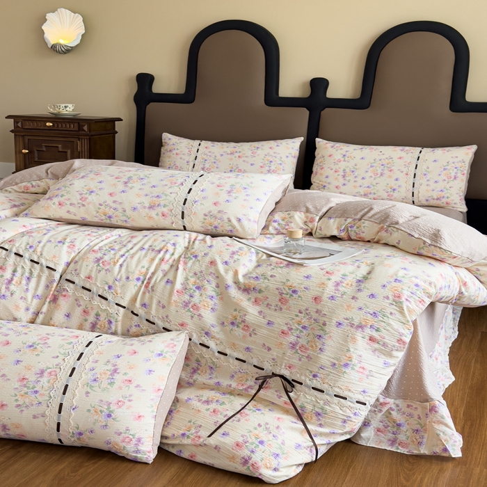 91家纺网 家纺一手货源 找家纺 可思家纺2025新款云感木棉皱皱纱四件套 群芳艳