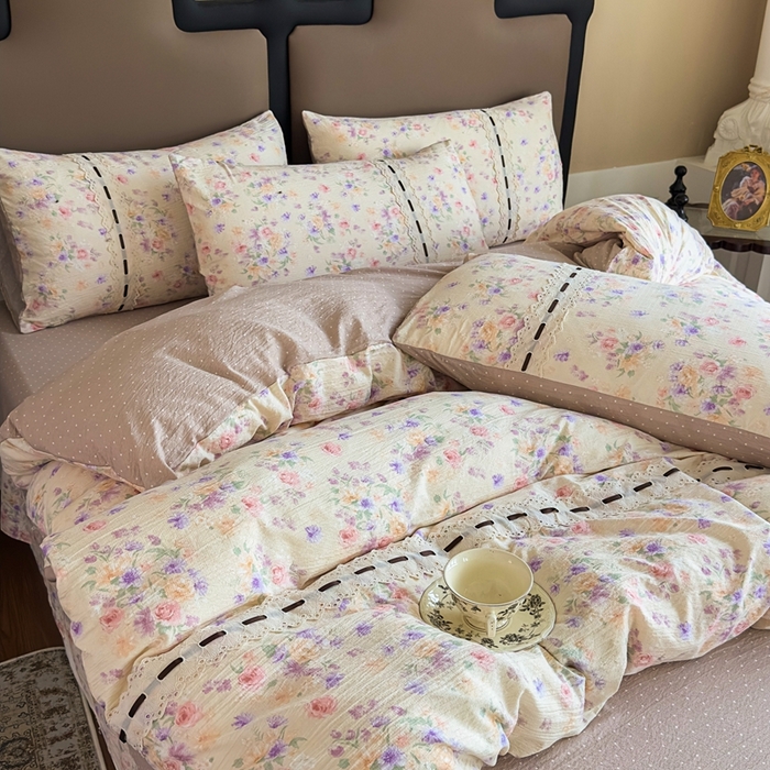 91家纺网 家纺一手货源 找家纺 可思家纺2025新款云感木棉皱皱纱四件套 群芳艳