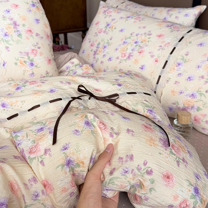 91家纺网 家纺一手货源 找家纺 可思家纺2025新款云感木棉皱皱纱四件套 群芳艳