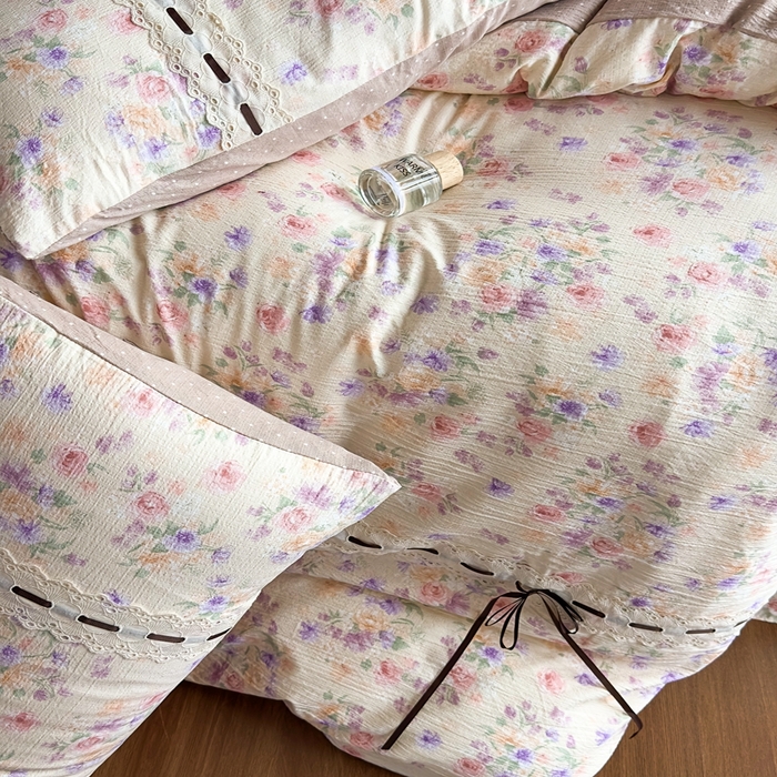 91家纺网 家纺一手货源 找家纺 可思家纺2025新款云感木棉皱皱纱四件套 群芳艳