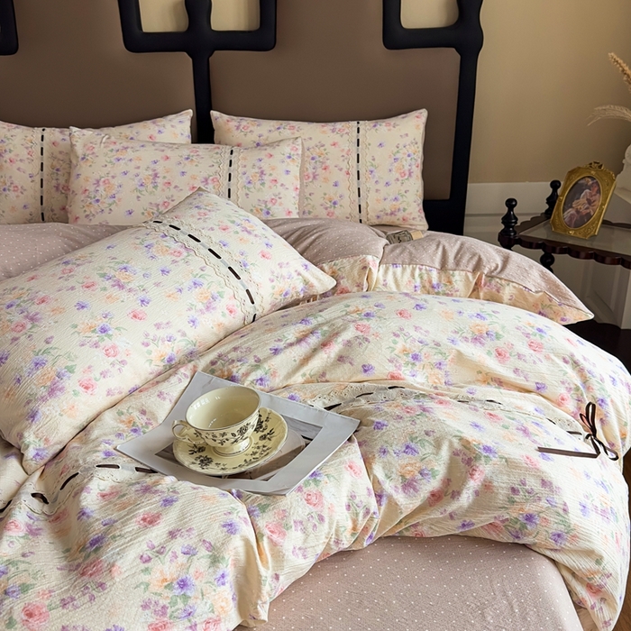 91家纺网 家纺一手货源 找家纺 可思家纺2025新款云感木棉皱皱纱四件套 群芳艳