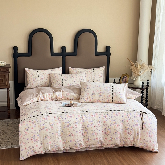 91家纺网 家纺一手货源 找家纺 可思家纺2025新款云感木棉皱皱纱四件套 群芳艳