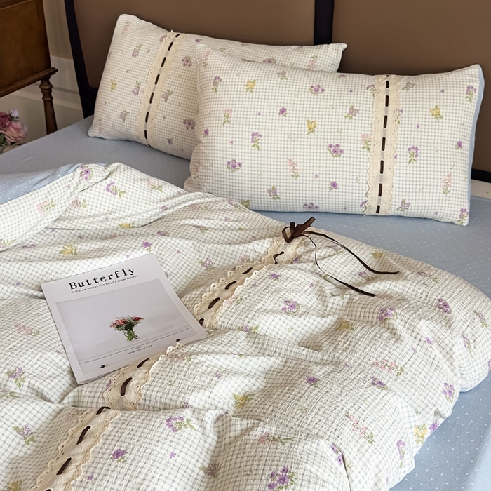 91家纺网 家纺一手货源 找家纺 可思家纺2025新款云感木棉皱皱纱四件套 少女日记