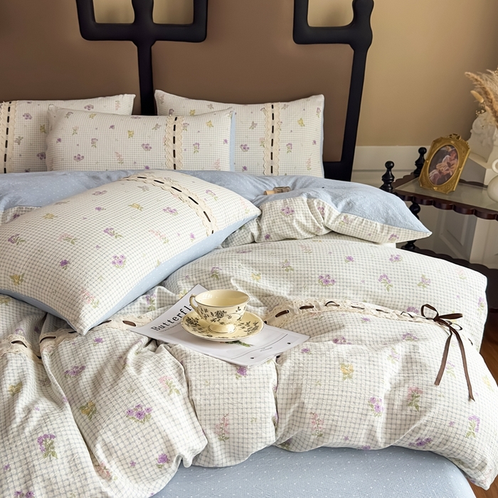 91家纺网 家纺一手货源 找家纺 可思家纺2025新款云感木棉皱皱纱四件套 少女日记