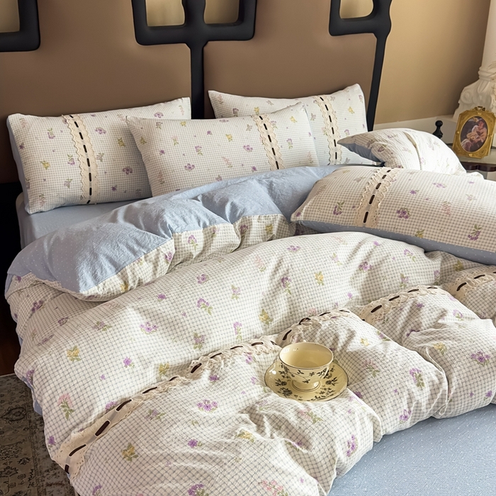 91家纺网 家纺一手货源 找家纺 可思家纺2025新款云感木棉皱皱纱四件套 少女日记