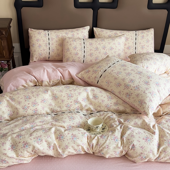 91家纺网 家纺一手货源 找家纺 可思家纺2025新款云感木棉皱皱纱四件套 时光漫境