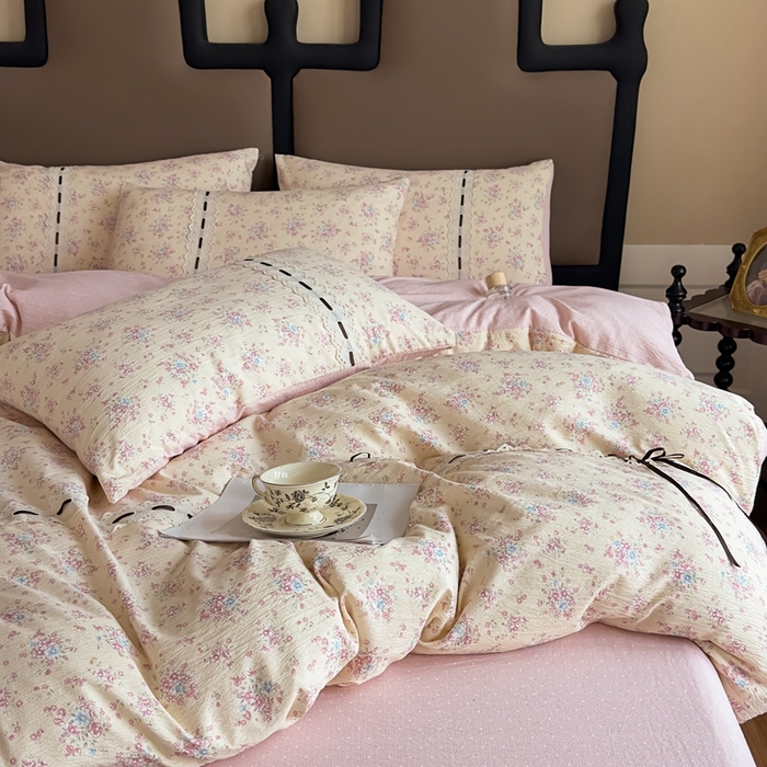 91家纺网 家纺一手货源 找家纺 可思家纺2025新款云感木棉皱皱纱四件套 时光漫境