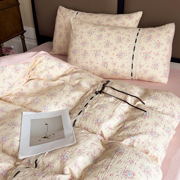 91家纺网 家纺一手货源 找家纺 可思家纺2025新款云感木棉皱皱纱四件套 时光漫境