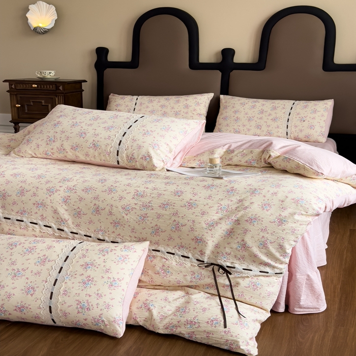 91家纺网 家纺一手货源 找家纺 可思家纺2025新款云感木棉皱皱纱四件套 时光漫境