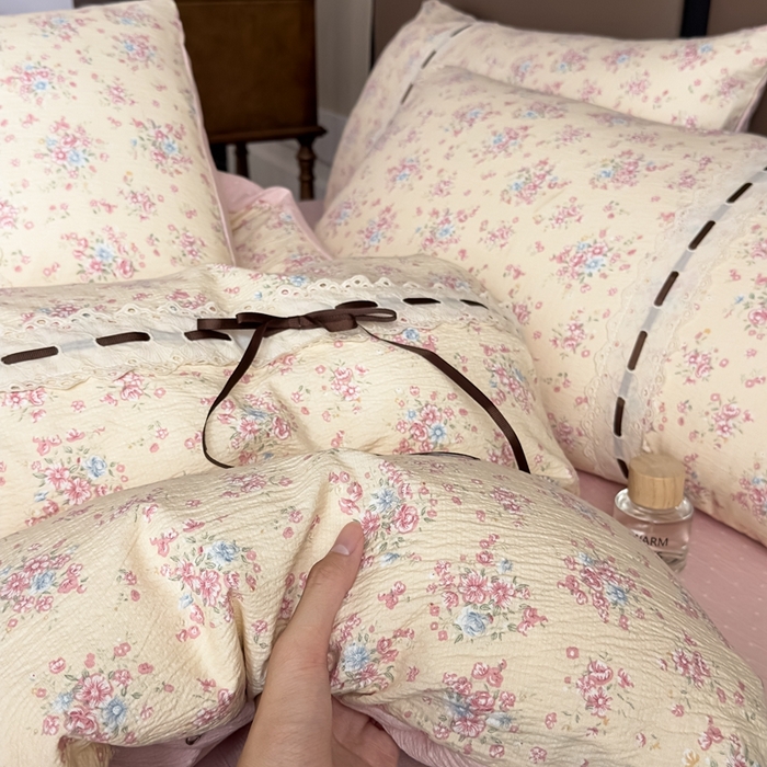 91家纺网 家纺一手货源 找家纺 可思家纺2025新款云感木棉皱皱纱四件套 时光漫境