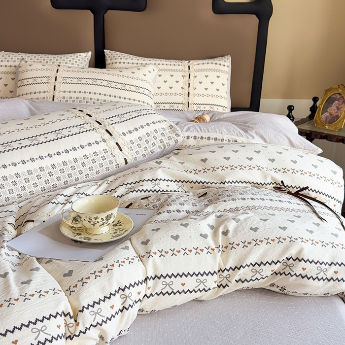 91家纺网 家纺一手货源 找家纺 可思家纺2025新款云感木棉皱皱纱四件套 拾光悠悠