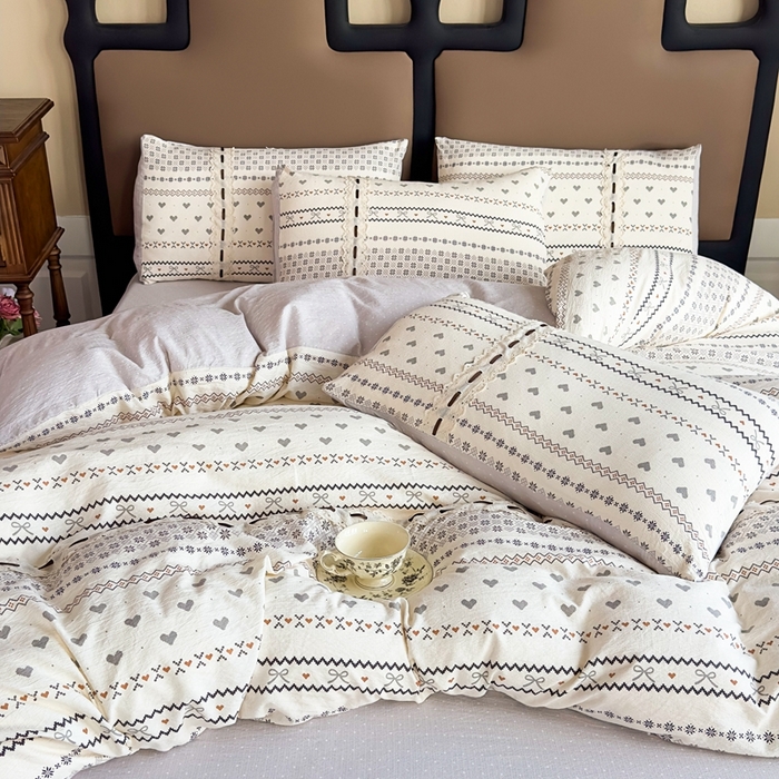 91家纺网 家纺一手货源 找家纺 可思家纺2025新款云感木棉皱皱纱四件套 拾光悠悠