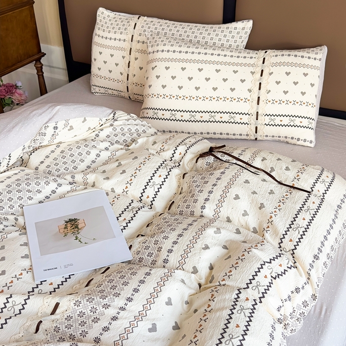 91家纺网 家纺一手货源 找家纺 可思家纺2025新款云感木棉皱皱纱四件套 拾光悠悠