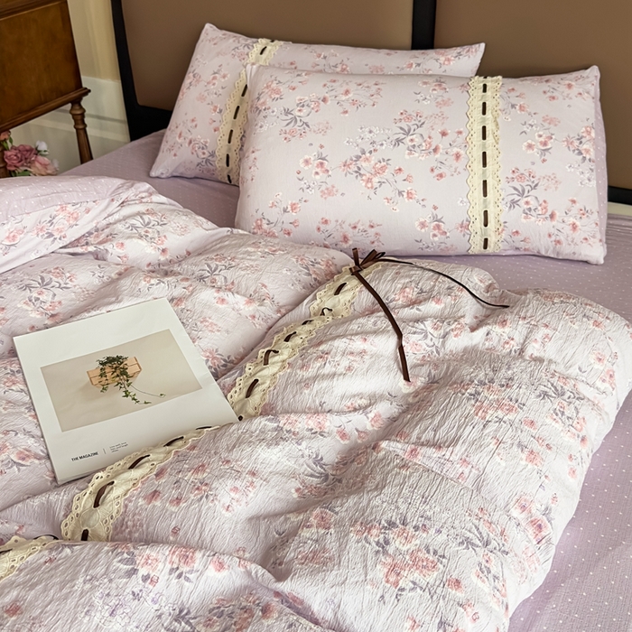 91家纺网 家纺一手货源 找家纺 可思家纺2025新款云感木棉皱皱纱四件套 水中仙紫