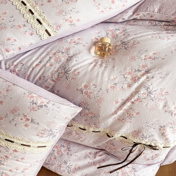 91家纺网 家纺一手货源 找家纺 可思家纺2025新款云感木棉皱皱纱四件套 水中仙紫