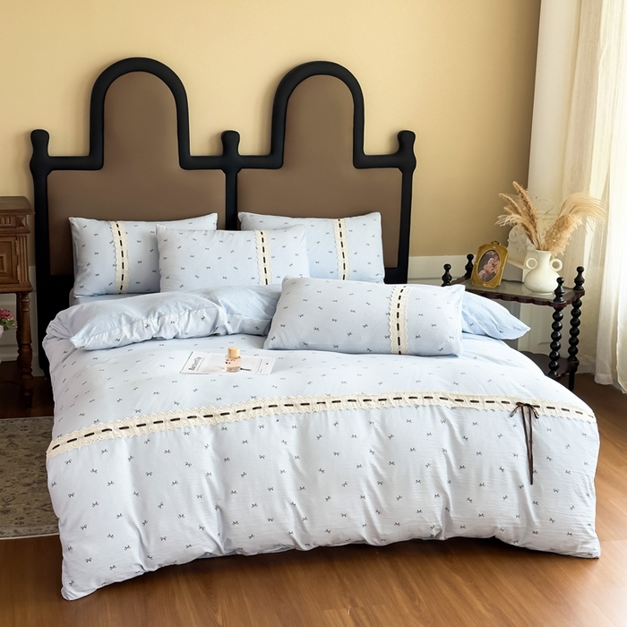 91家纺网 家纺一手货源 找家纺 可思家纺2025新款云感木棉皱皱纱四件套 甜茶