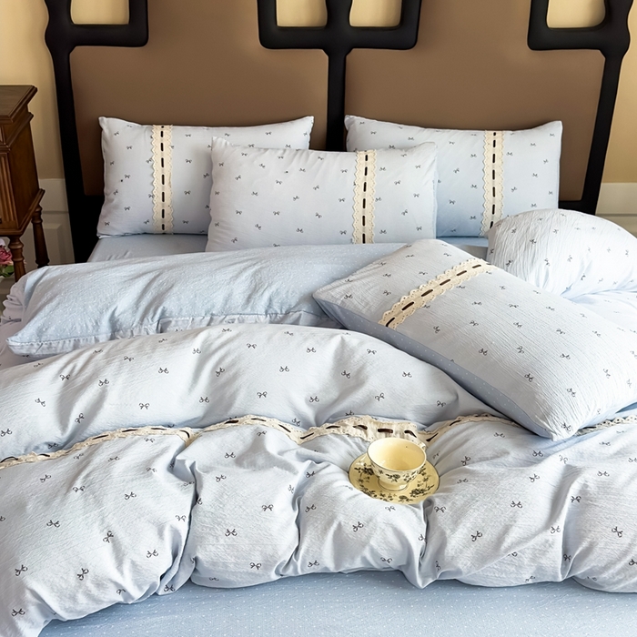 91家纺网 家纺一手货源 找家纺 可思家纺2025新款云感木棉皱皱纱四件套 甜茶