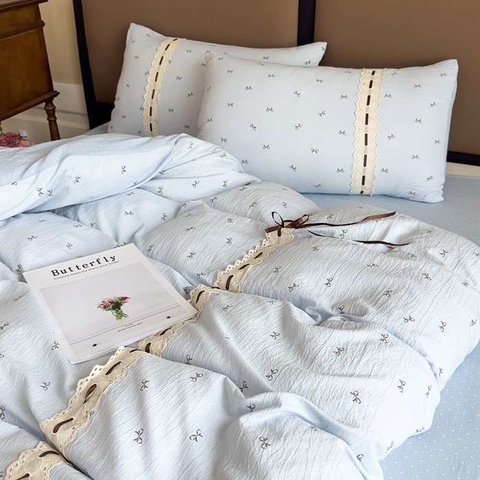 91家纺网 家纺一手货源 找家纺 可思家纺2025新款云感木棉皱皱纱四件套 甜茶