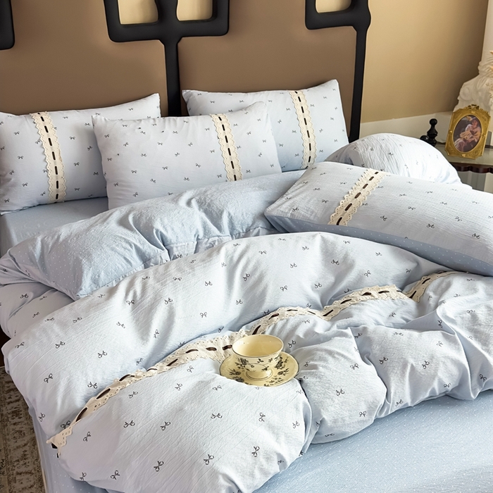 91家纺网 家纺一手货源 找家纺 可思家纺2025新款云感木棉皱皱纱四件套 甜茶