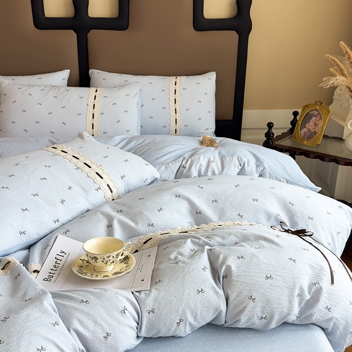 91家纺网 家纺一手货源 找家纺 可思家纺2025新款云感木棉皱皱纱四件套 甜茶