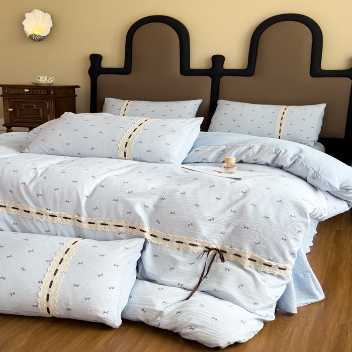 91家纺网 家纺一手货源 找家纺 可思家纺2025新款云感木棉皱皱纱四件套 甜茶