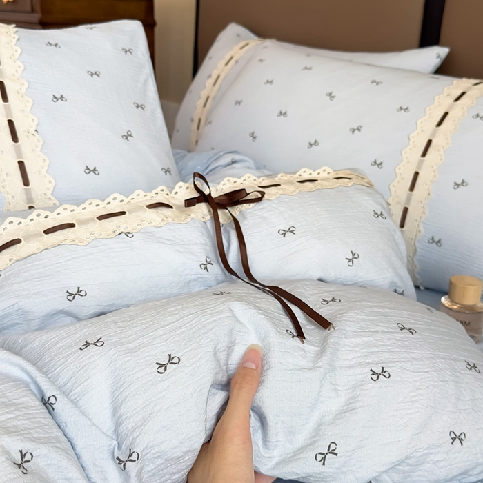 91家纺网 家纺一手货源 找家纺 可思家纺2025新款云感木棉皱皱纱四件套 甜茶