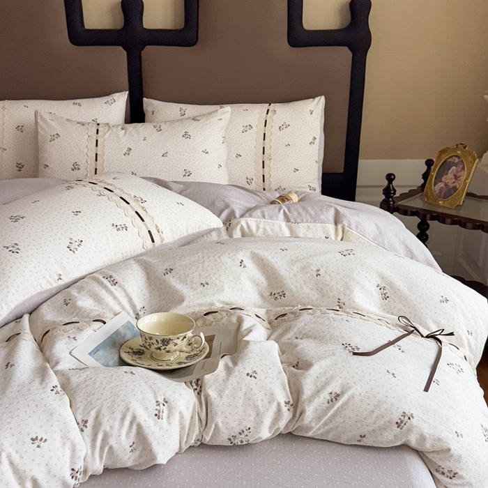 91家纺网 家纺一手货源 找家纺 可思家纺2025新款云感木棉皱皱纱四件套 小花集