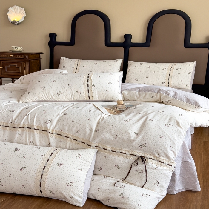 91家纺网 家纺一手货源 找家纺 可思家纺2025新款云感木棉皱皱纱四件套 小花集