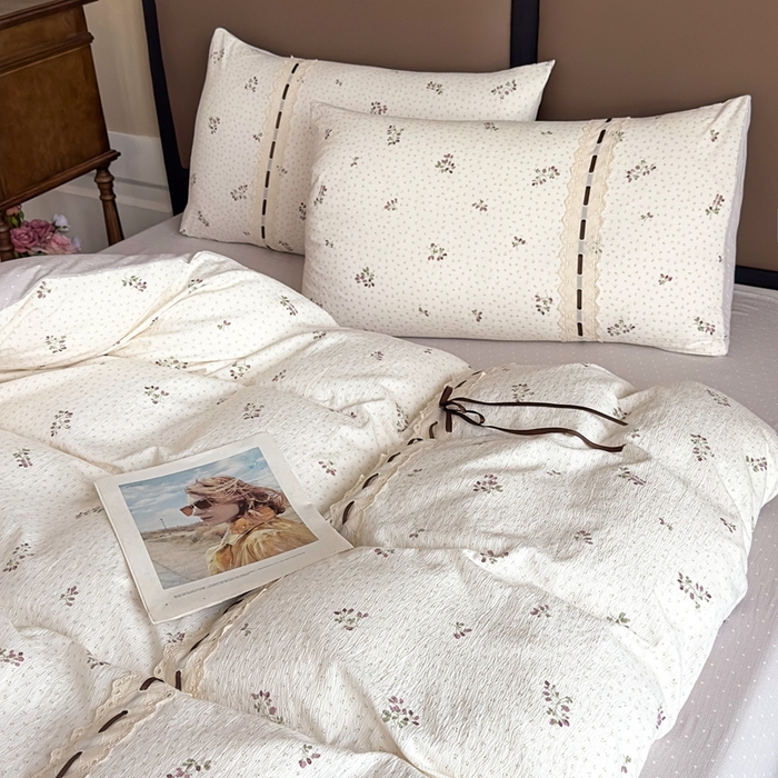 91家纺网 家纺一手货源 找家纺 可思家纺2025新款云感木棉皱皱纱四件套 小花集