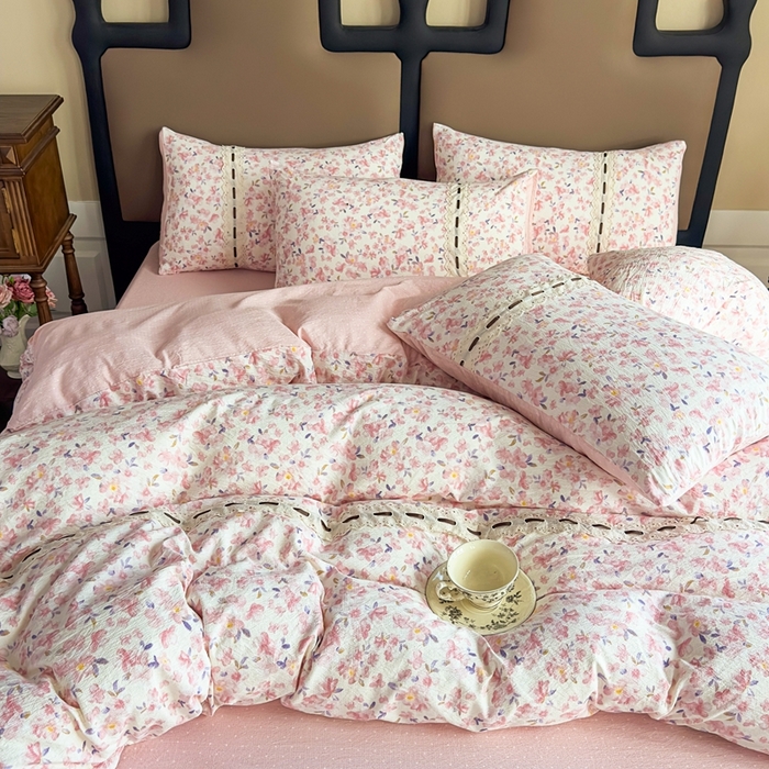 91家纺网 家纺一手货源 找家纺 可思家纺2025新款云感木棉皱皱纱四件套 小美好