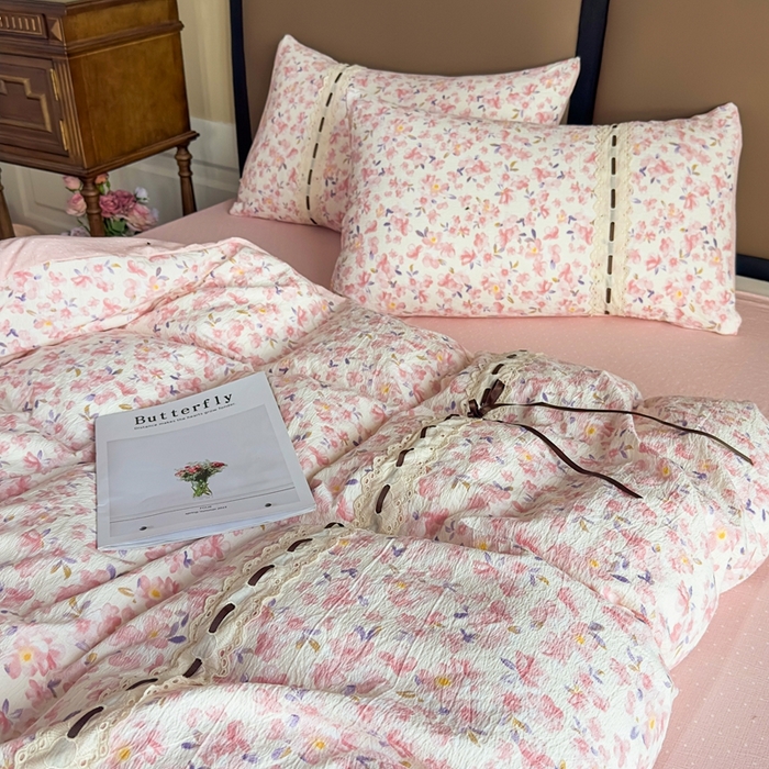 91家纺网 家纺一手货源 找家纺 可思家纺2025新款云感木棉皱皱纱四件套 小美好