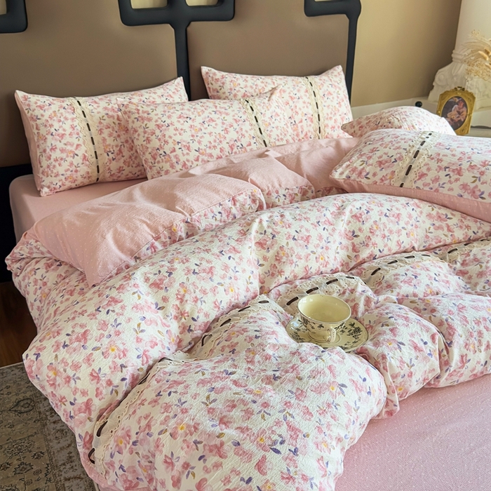 91家纺网 家纺一手货源 找家纺 可思家纺2025新款云感木棉皱皱纱四件套 小美好