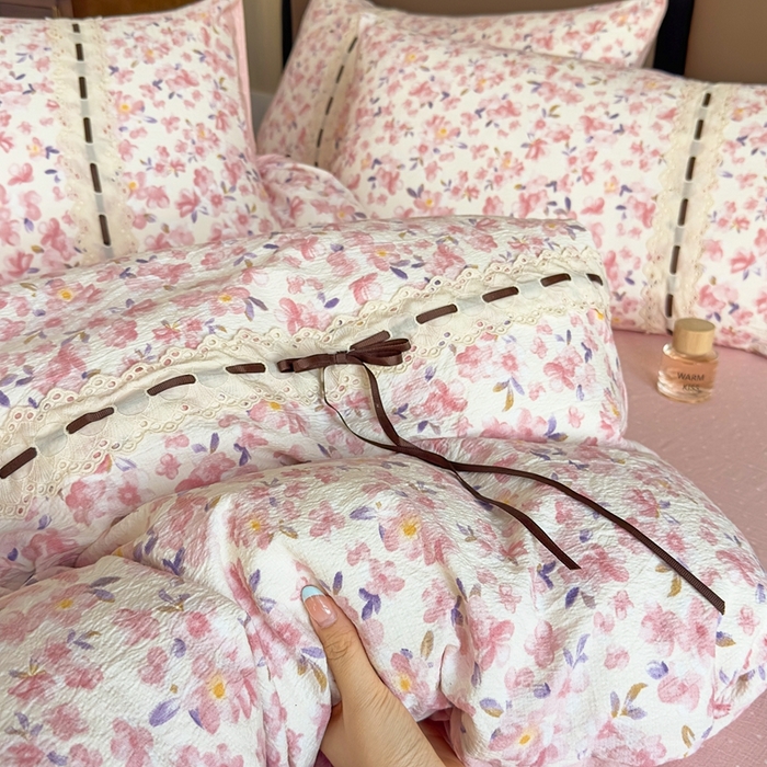 91家纺网 家纺一手货源 找家纺 可思家纺2025新款云感木棉皱皱纱四件套 小美好