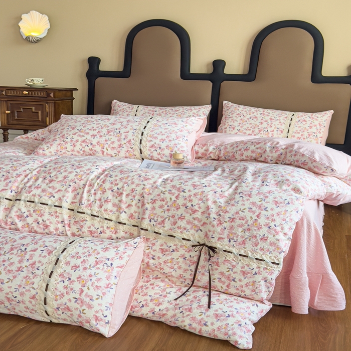 91家纺网 家纺一手货源 找家纺 可思家纺2025新款云感木棉皱皱纱四件套 小美好